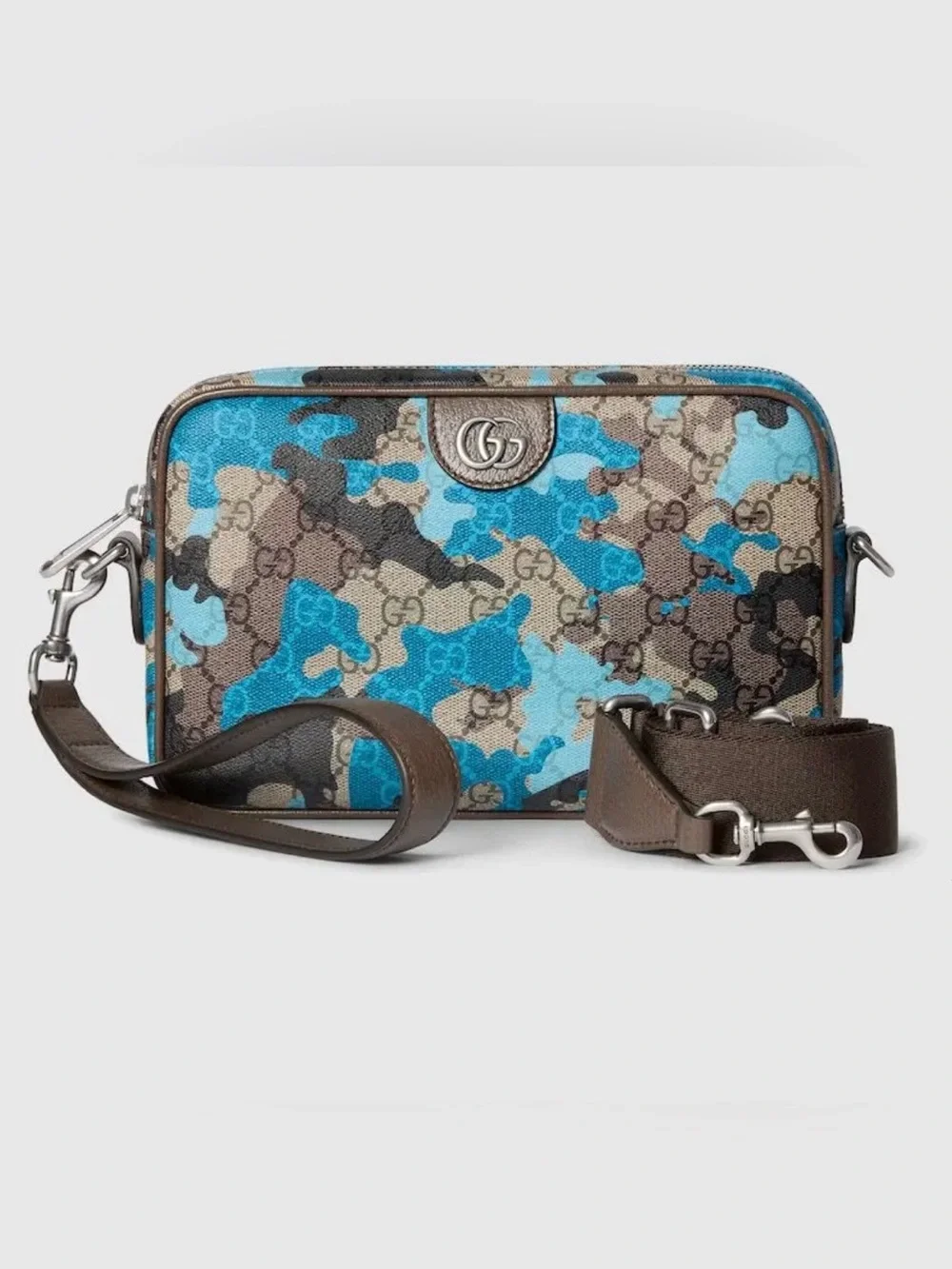 Small Gucci Marbled GG Monogram Blue and Brown Camo Crossbody
